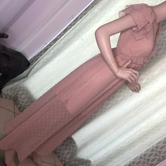 Swiss Dot Tan Maxi Dress - Picture 10 of 12